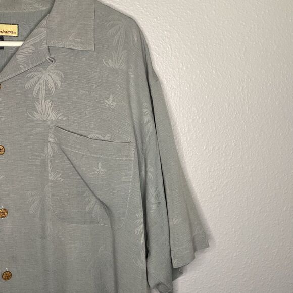 Tommy Bahamas Grey Green Button Up Collared Palm Trees 100% Silk Size Large - Picture 6 of 11